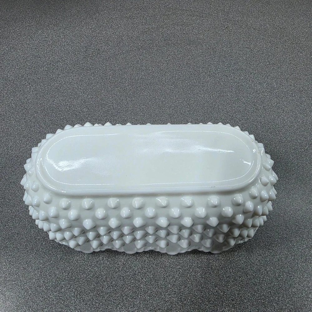 Fenton Hobnail Planter Milk‎ Glass White Excellent Scalloped Rectangular Bowl